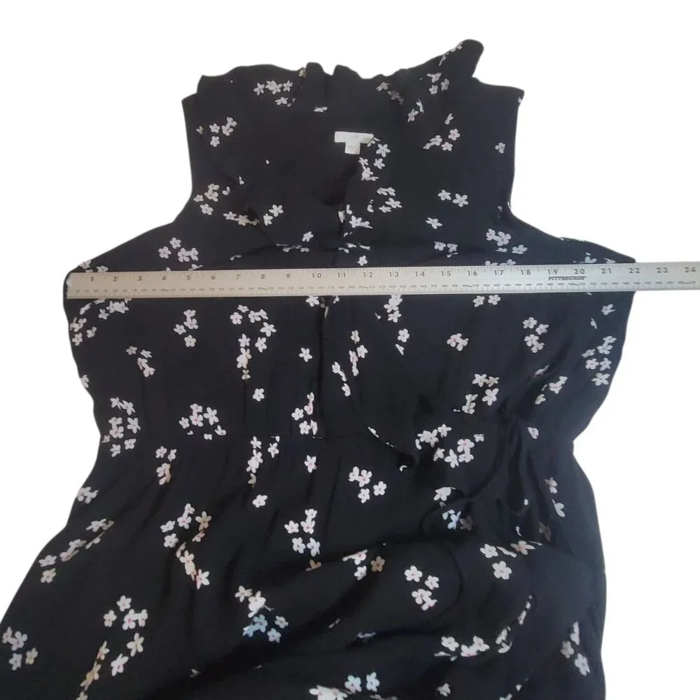 J.Jill Womens XL Petite Black Sleeveless Faux Wrap Maxi Dress Star Floral Ruffle - Picture 5 of 11